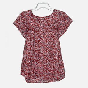 Max Studio Womens Top Blouse Size S Red Floral Print Embroidered Baby Doll A8